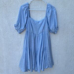 TCEC Blue Babydoll Dress Size M Puff Sleeves